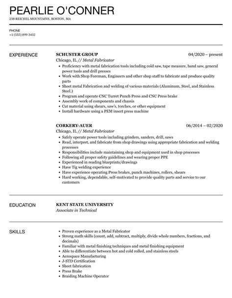 metal fabricator resume template